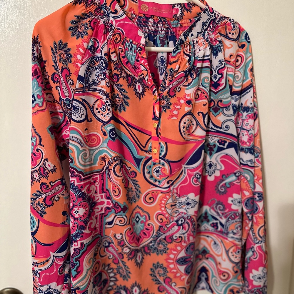 NWOT MacBeth Collection Pink Paisley Long Sleeve Top Small